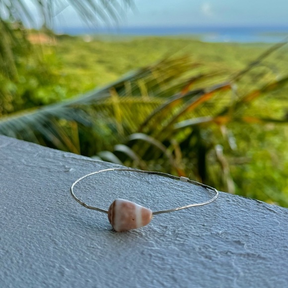 Hand Crafted Jewelry - Puka shell cone natural  tumbled sea shell set in sterling & fine silver 7in